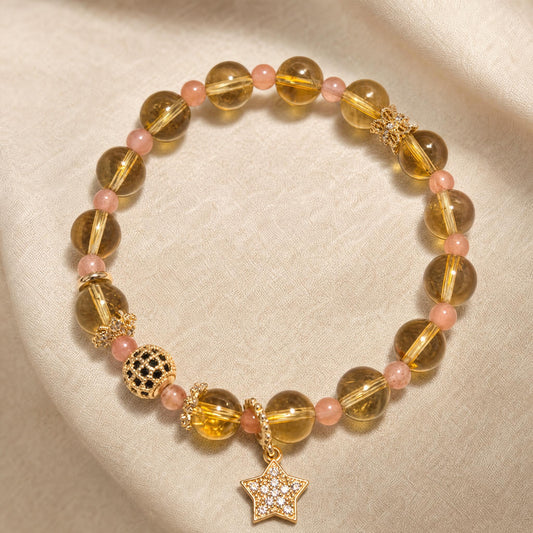8mm Citrine Beaded Bracelet with Lucky Star Charm